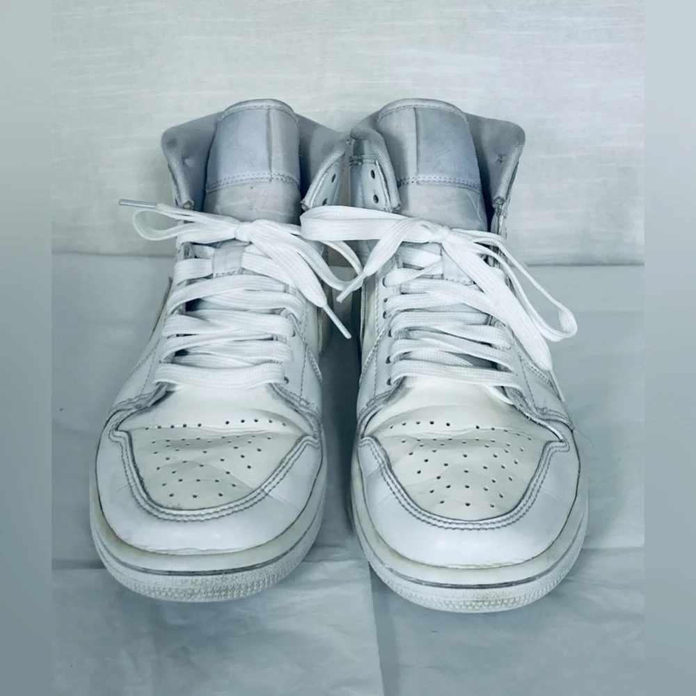 Nike Air Jordan Retro 1 Triple White Patent Leather High-Top Sneakers